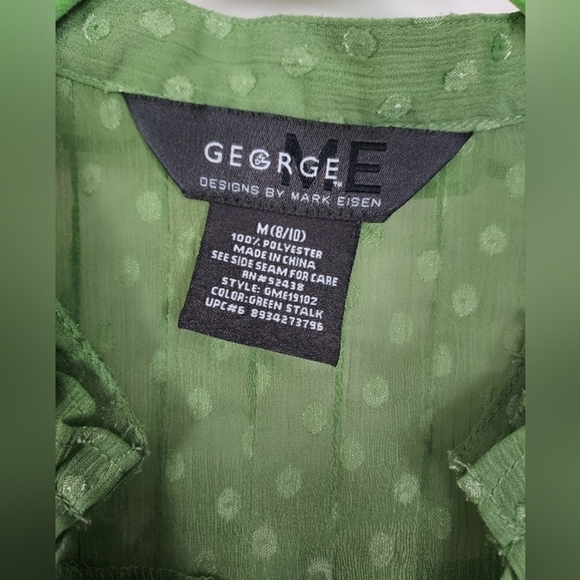 George designs by mark eisen women's sheer green top blouse w/ruffels size M. - Picture 2 of 5